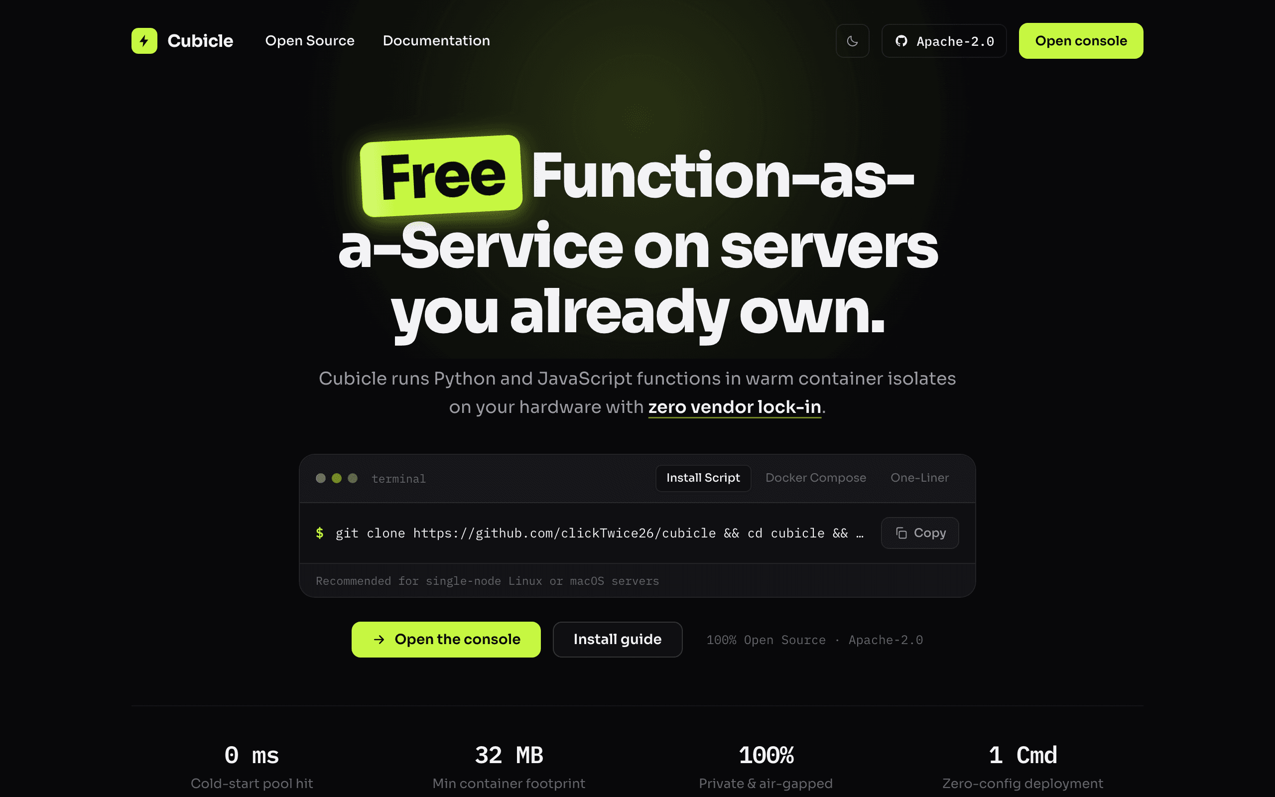 The console — screenshot of Cubicle